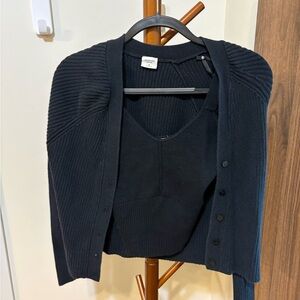 Abercrombie & Fitch Black Ribbed Knit Cropped Sweater Set Medium